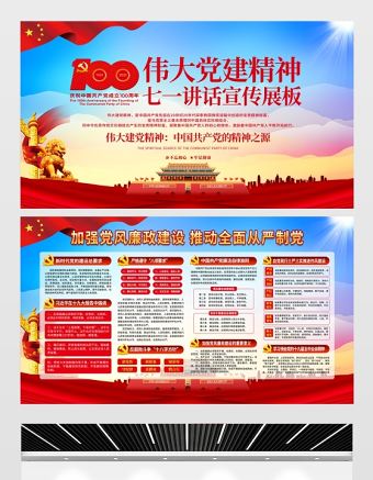 2021偉大建黨精神展板建黨100周年七一講話中國共產黨的精神之源宣傳欄展板設計模板