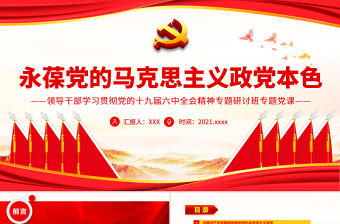 永葆黨的馬克思主義政黨本色PPT紅色精品領導干部學習貫徹黨的十九屆六中全會精神專題研討班專題黨課