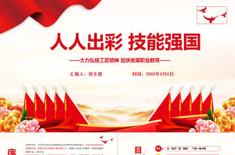 人人出彩技能強國PPT紅色精美大力弘揚工匠精神加快發展職業教育課件