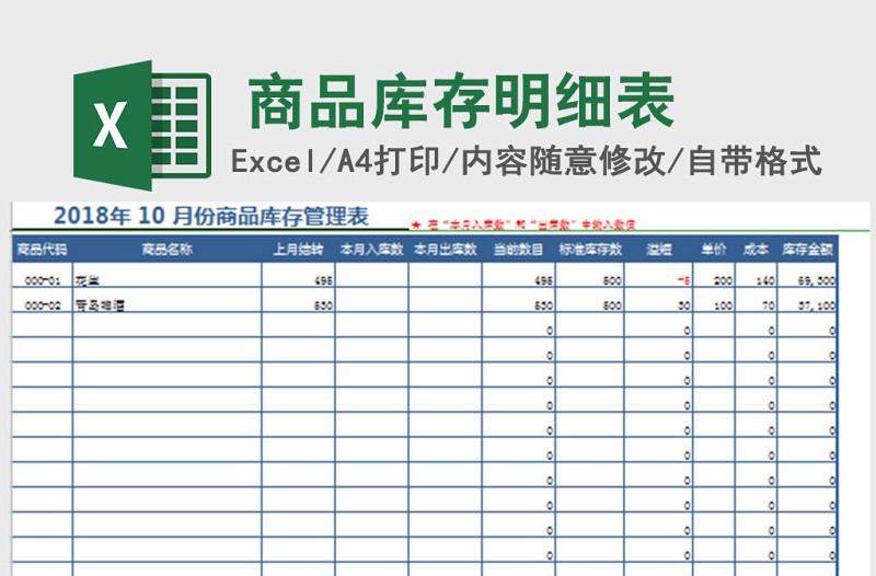 商品库存明细管理表格