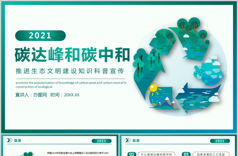 碳中和與碳達峰低碳環(huán)保推進生態(tài)文明建設知識科普宣傳ppt模板