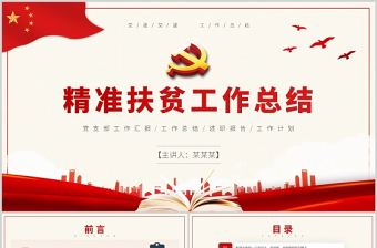 精準扶貧工作總結PPT紅色極簡風黨支部工作匯報述職報告專題黨課課件模板