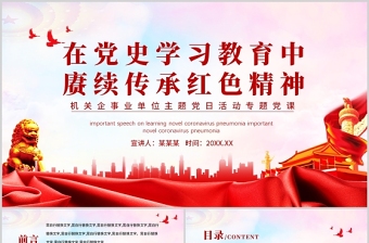 在黨史學(xué)習(xí)教育中賡續(xù)傳承紅色精神PPT紅色黨政風(fēng)機關(guān)企事業(yè)單位主題黨日活動專題黨課課件
