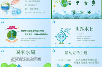 原創(chuàng)水利保護節(jié)約水資源自來水世界水日主題班會PPT-版權可商用