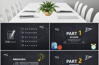 創意黑板風初二家長會PPT模板