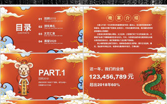 國潮插畫風鼠年好運新年主題PPT模板