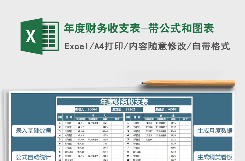 2021年年度财务收支表-带公式和图表