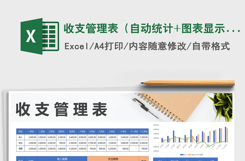 2022年收支管理表（自動統(tǒng)計+圖表顯示）