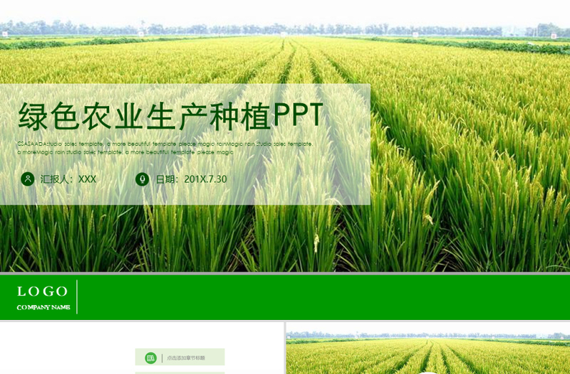 绿色田野背景农业生产种植农业局农村PPT