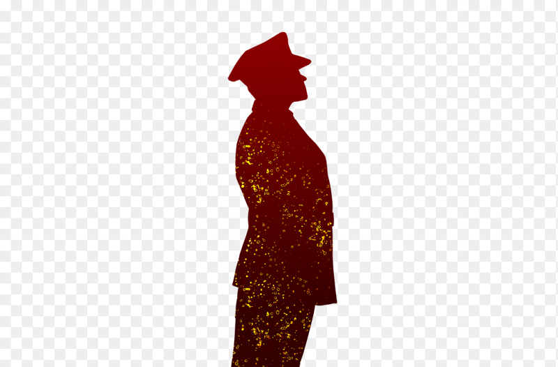 暗红色士兵军人侧身站立金色光点装饰剪影党政免抠元素素材