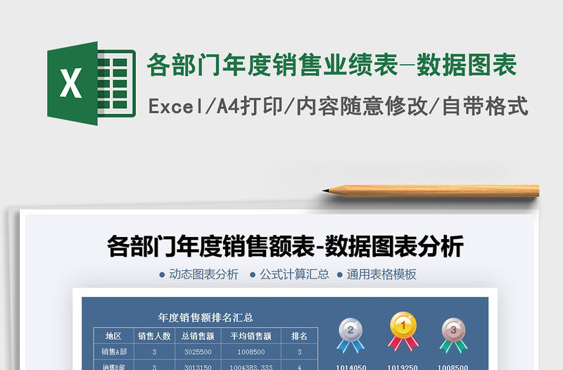 2021年各部門年度銷售業績表-數據圖表