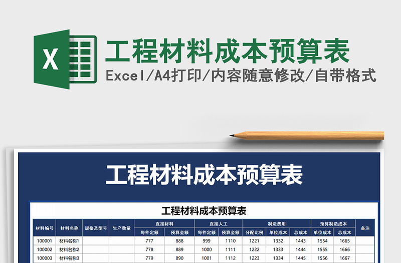 2021年工程材料成本預(yù)算表