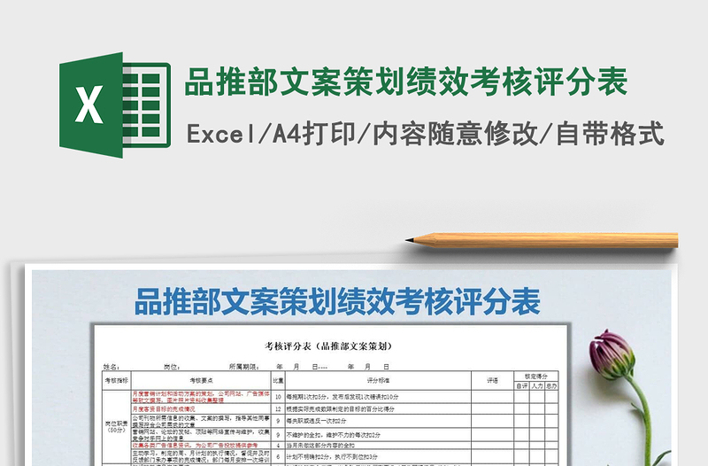 2021年品推部文案策划绩效考核评分表