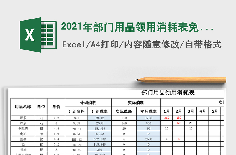 2021年部門用品領(lǐng)用消耗表免費下載