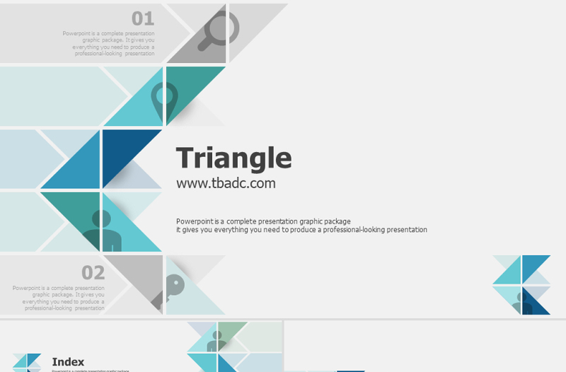 彩色时尚三角形拼接艺术商务PPT模板 (2)