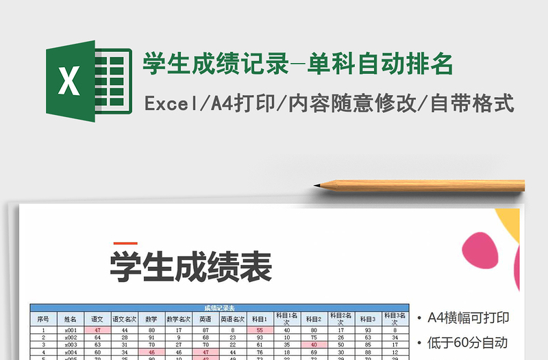 2021年學生成績記錄-單科自動排名免費下載