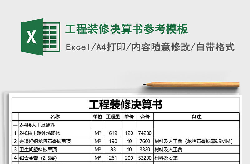 2021年工程裝修決算書參考模板免費下載