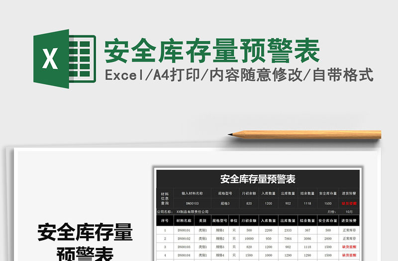 2021年安全庫存量預(yù)警表