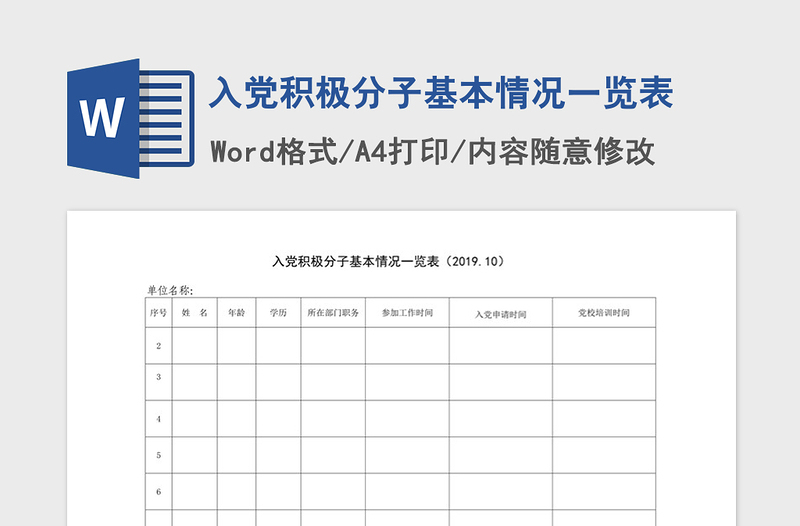 2021年入党积极分子基本情况一览表