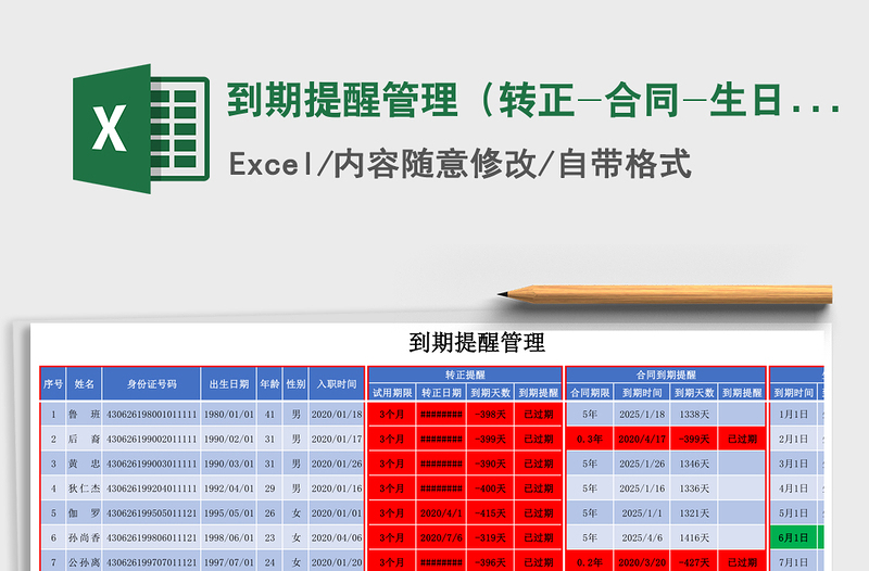 2021年到期提醒管理(轉(zhuǎn)正-合同-生日)