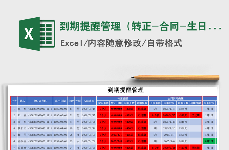 2021年到期提醒管理（转正-合同-生日）