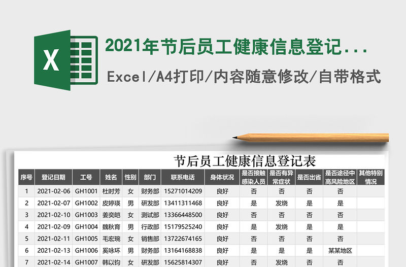 2021年節(jié)后員工健康信息登記表