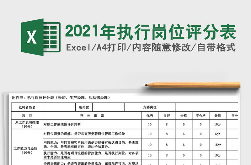 2021年執行崗位評分表