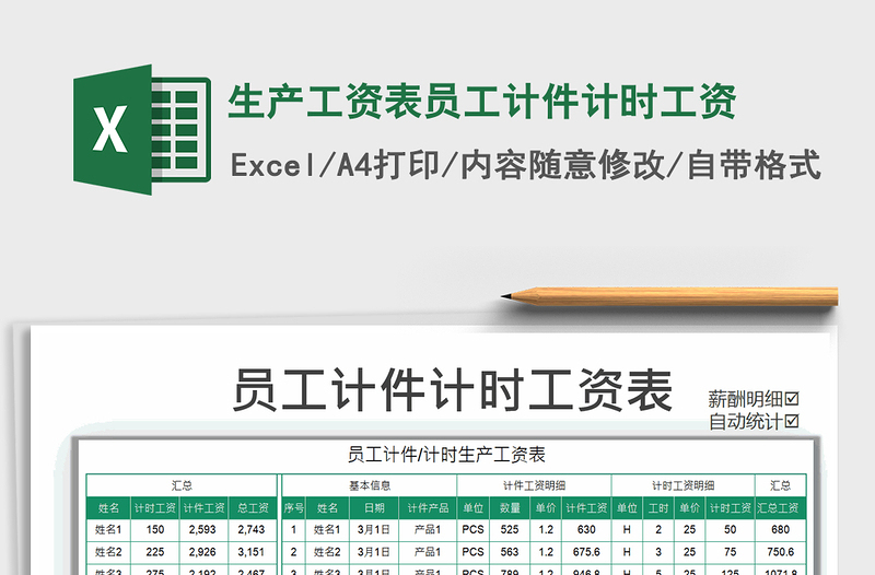 2022年生產(chǎn)工資表員工計件計時工資