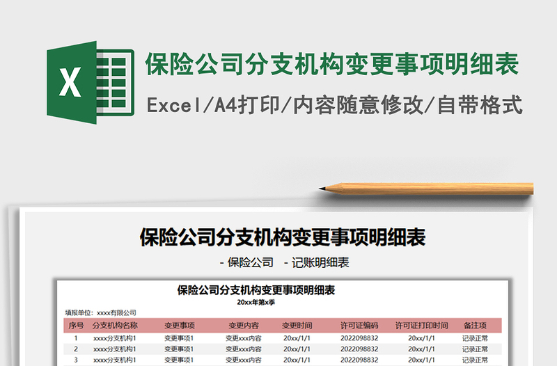 2021保險公司分支機構變更事項明細表免費下載