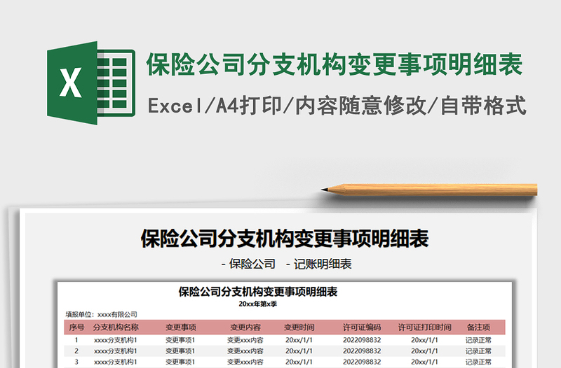 2021保险公司分支机构变更事项明细表免费下载