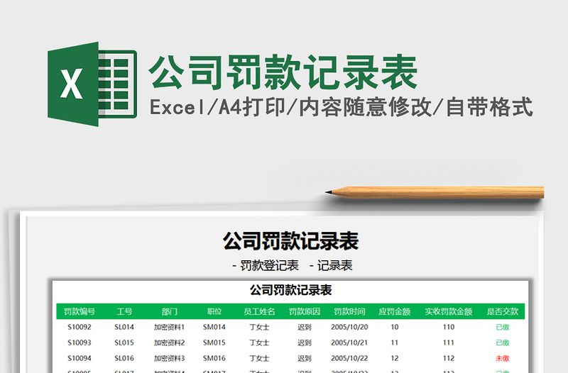 2022公司罰款記錄表免費(fèi)下載