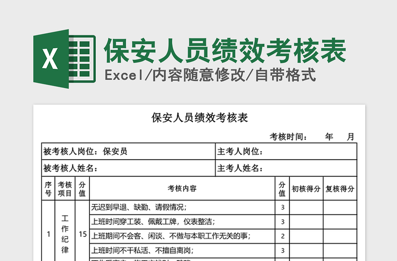 2021年保安人員績效考核表
