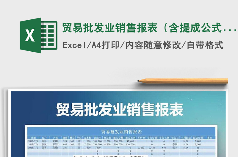 2021年貿(mào)易批發(fā)業(yè)銷售報表(含提成公式)