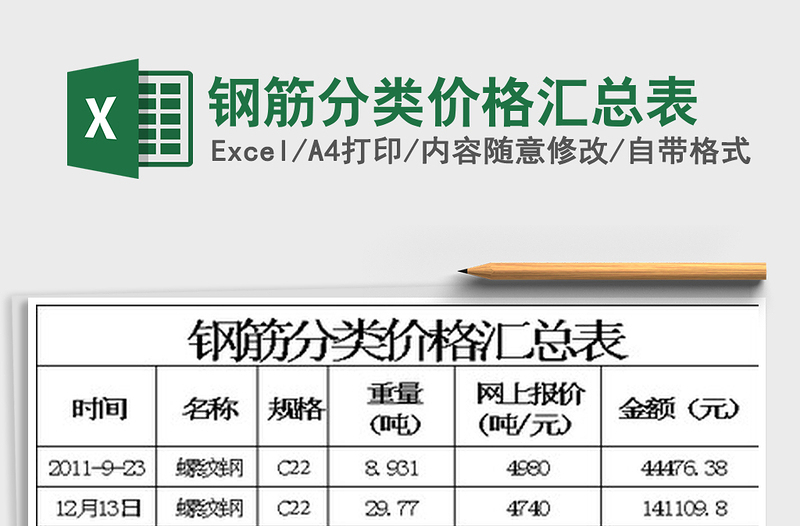 2022钢筋分类价格汇总表免费下载