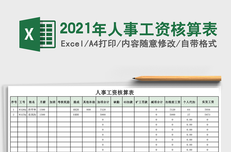 2021年人事工資核算表