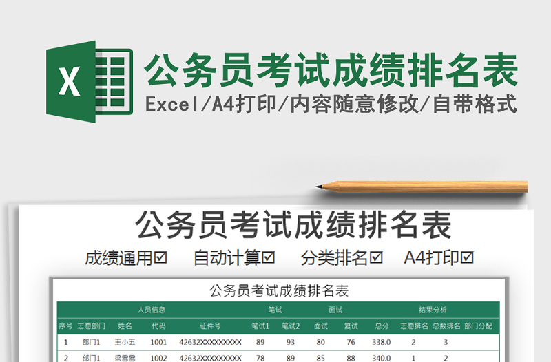 2021年公務員考試成績排名表