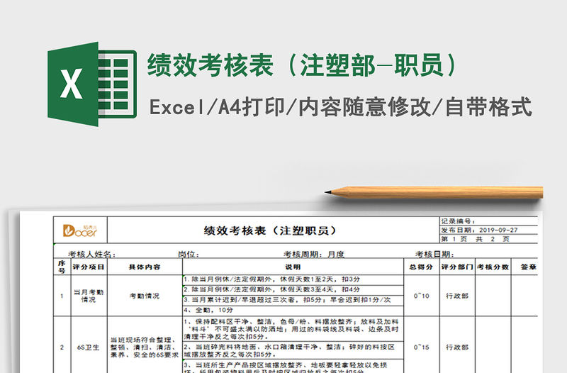 2021年績效考核表（注塑部-職員）