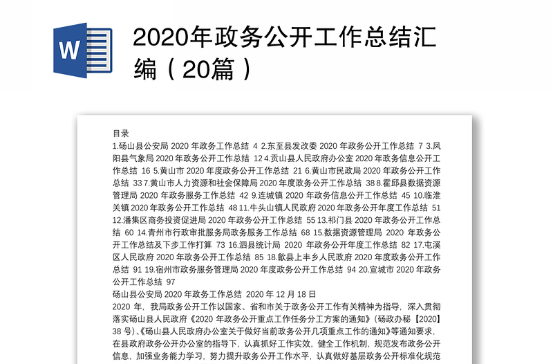 2020年政务公开工作总结汇编（20篇）