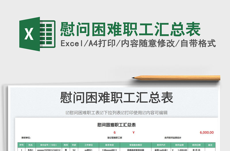 慰問困難職工匯總表