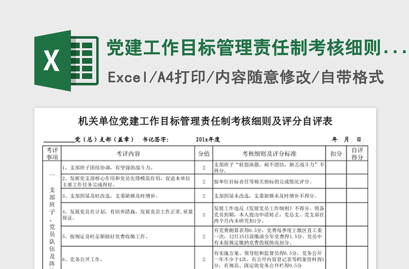 黨建工作目標(biāo)管理責(zé)任制考核細(xì)則及評分自評表