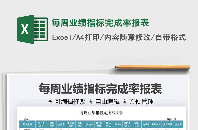 2022每周業(yè)績(jī)指標(biāo)完成率報(bào)表免費(fèi)下載