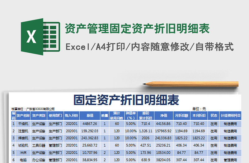 2021年资产管理固定资产折旧明细表