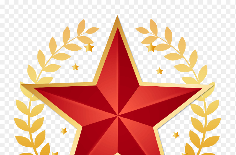 红色五角星圆标金色装饰边框免抠元素