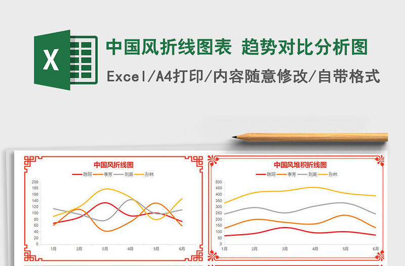 2021年中國風(fēng)折線圖表 趨勢(shì)對(duì)比分析圖
