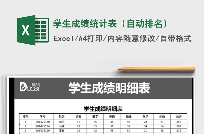 2021年學(xué)生成績(jī)統(tǒng)計(jì)表(自動(dòng)排名)