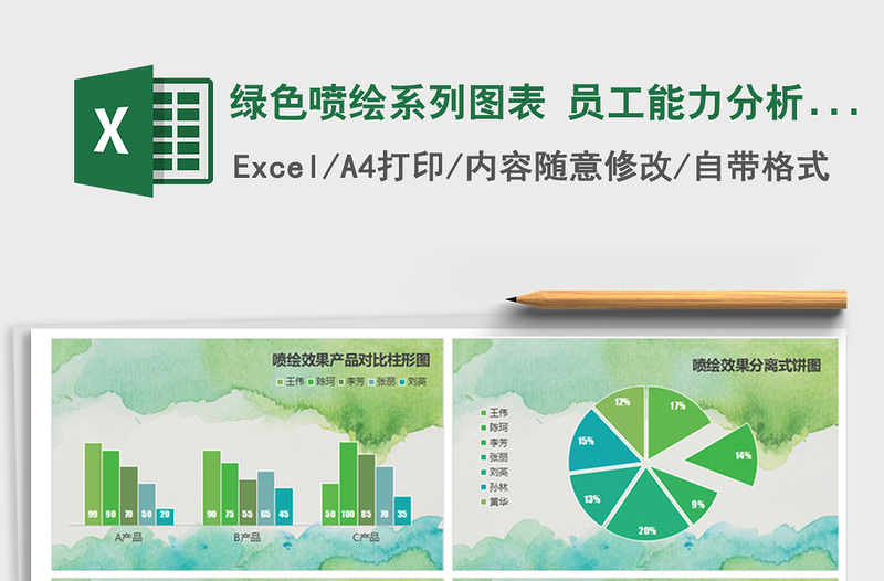 2022年绿色喷绘系列图表 员工能力分析 趋势对比免费下载