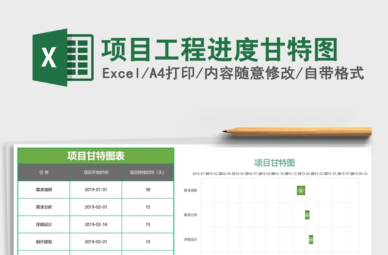项目工程进度甘特图Excel模板