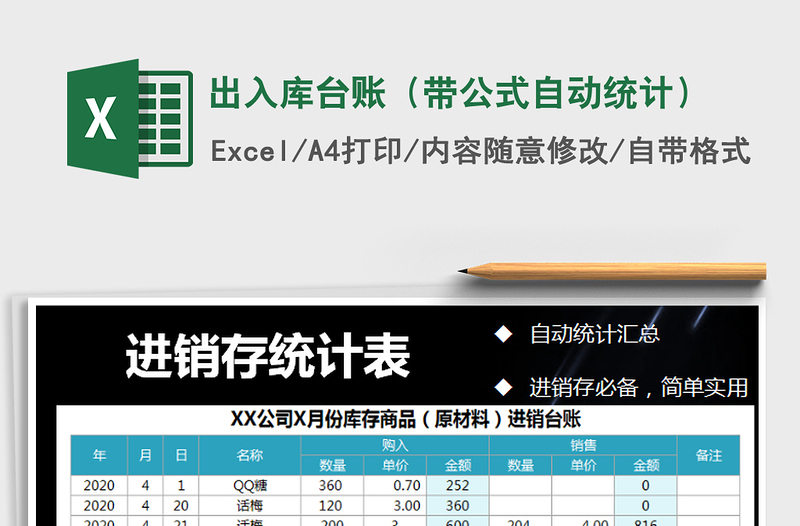2021年出入庫臺賬(帶公式自動統(tǒng)計(jì))