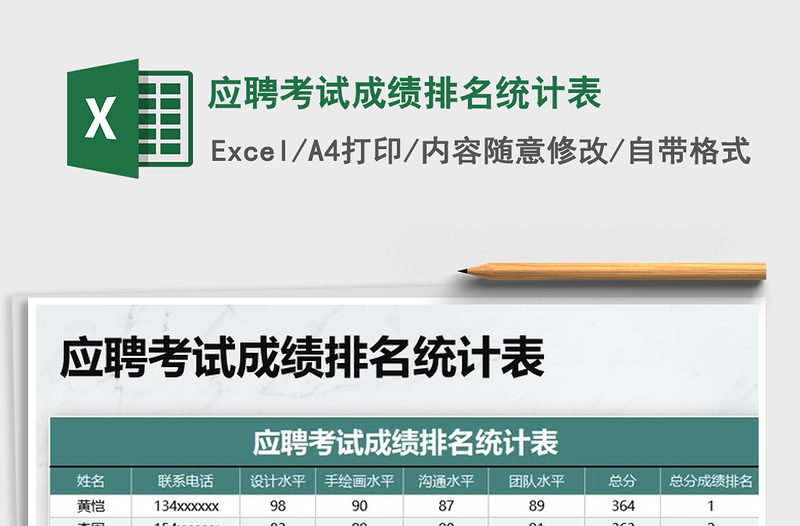 2021年應聘考試成績排名統(tǒng)計表免費下載