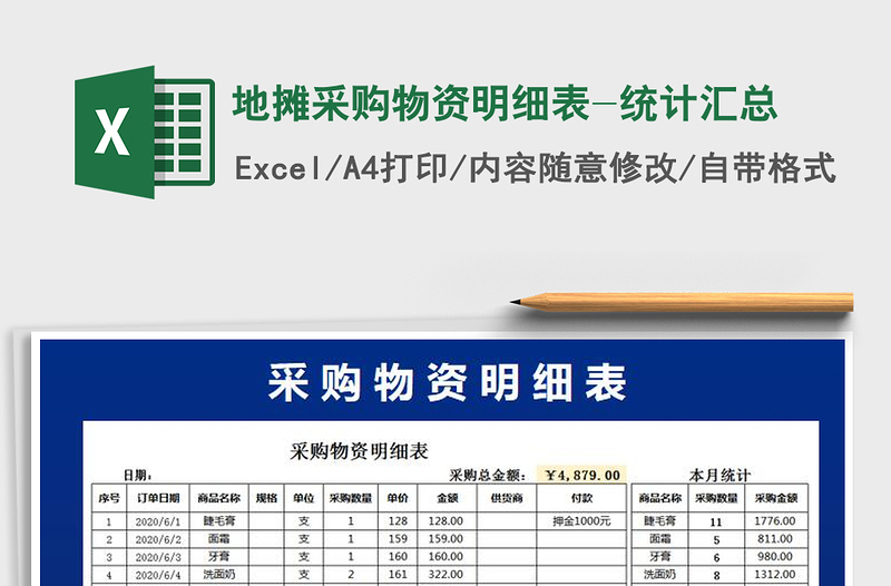 2021年地摊采购物资明细表-统计汇总